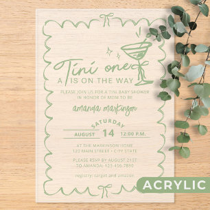 Grüne Handgezeichnete Tini One Baby Shower Acryleinladungen