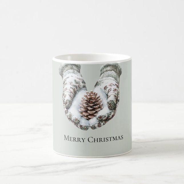 Grüne Handschuhe Schnee Weihnachten Kiefernzapfen Kaffeetasse (Mittel)