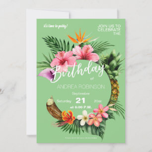 Grüne Hawaiian Floral Birthday Party Einladung