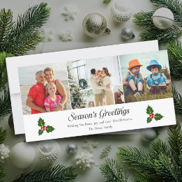 Grüne Heilige und rote Beeren Foto Weihnachtskarte Feiertagskarte