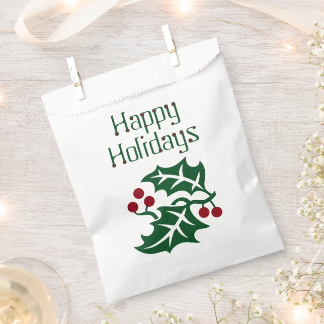 Grüne Heilige und rote Berries Happy Holidays 50 Geschenktütchen (Ausgeschnitten)