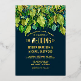 Grüne Herbstlaube Foliage Green Gold Hochzeit Folieneinladung