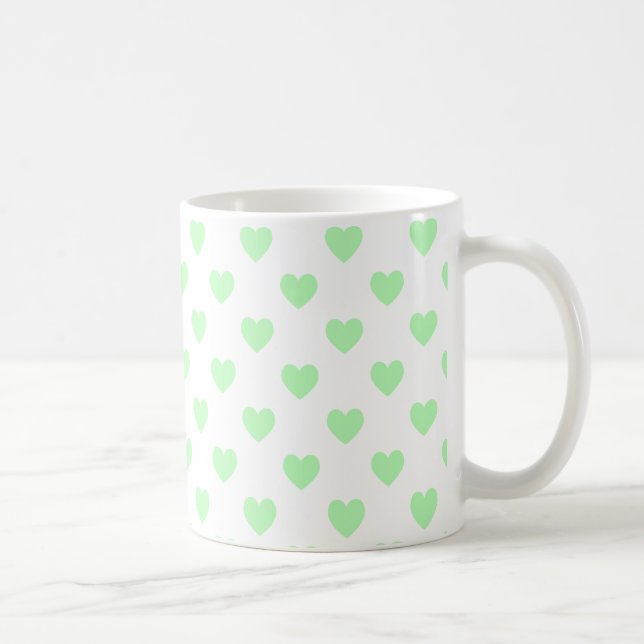 Grüne Herzen mit Tupfenmuster Kaffeetasse (Rechts)