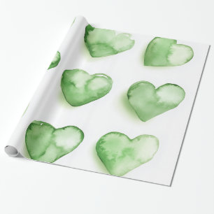 Grüne Herzen Wasserfarben Digitale Kunst Geschenkpapier