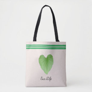 Grüne Herzform-Blatt auf beiger Tote-Tasche Tasche