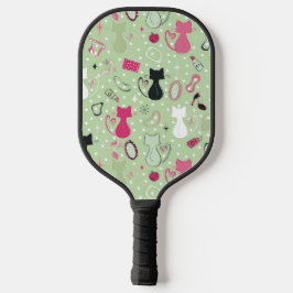 Grüne Herzkatzen aus der Mitte des Jahrhunderts Pickleball Schläger
