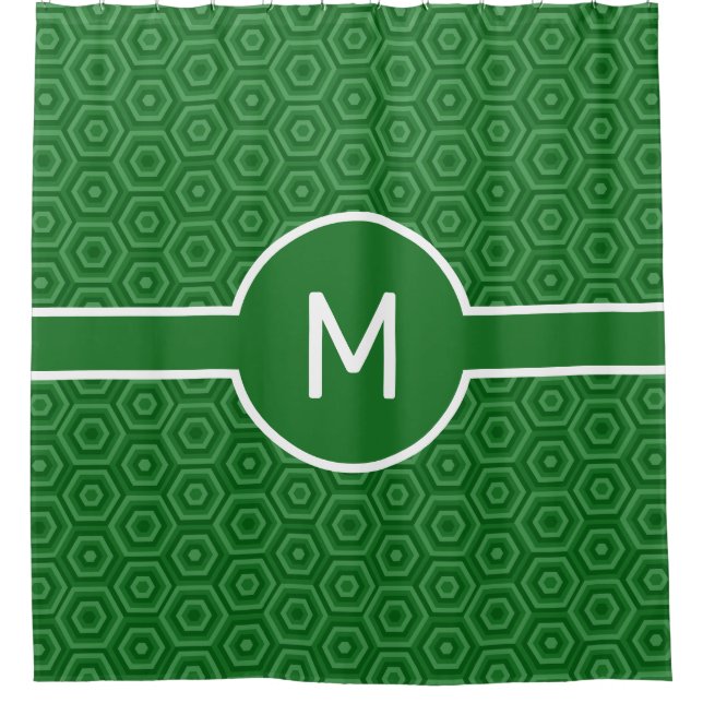 Grüne Hexagons mit geometrischer Mittelachse Duschvorhang (Vorderseite)