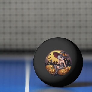 Grüne Hexe Halloween auf Kürbisgesicht Tischtennisball