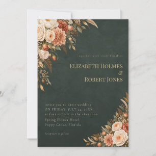 Grüne Hexen-Beige-Blumen-Hochzeitseinladung Einladung