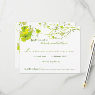 Grüne Hibisken Wirbel & Schwedische Blumenhochzeit RSVP Karte