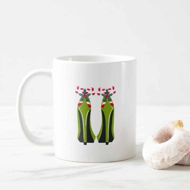 Grüne High Heels mit Candy Canes Kaffeetasse (Mit Donut)