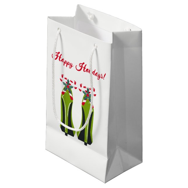 Grüne High Heels mit Candy Canes Kleine Geschenktüte (Vorderseite Schrägansicht)