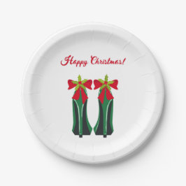 Grüne High Heels mit Weihnachtsbäumen Pappteller