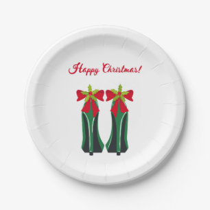 Grüne High Heels mit Weihnachtsbäumen Pappteller