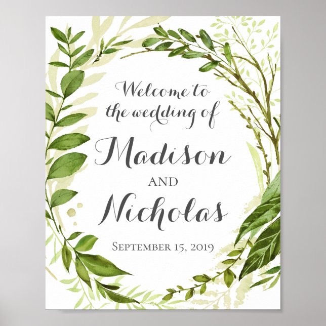 Grüne Hochzeit Begrüßungspapier, rustikale Vegetat Poster (Vorne)