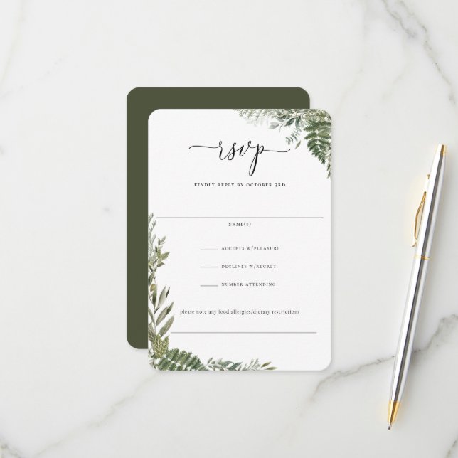 Grüne Hochzeit der botanischen Blätter RSVP Karte (Vorderseite/Rückseite Beispiel)