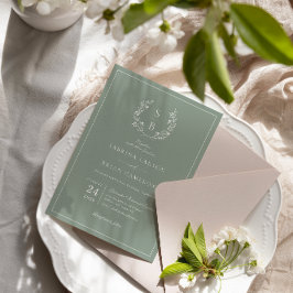 Grüne Hochzeit der Botanischen Monogramm-Wraath-Za Einladung