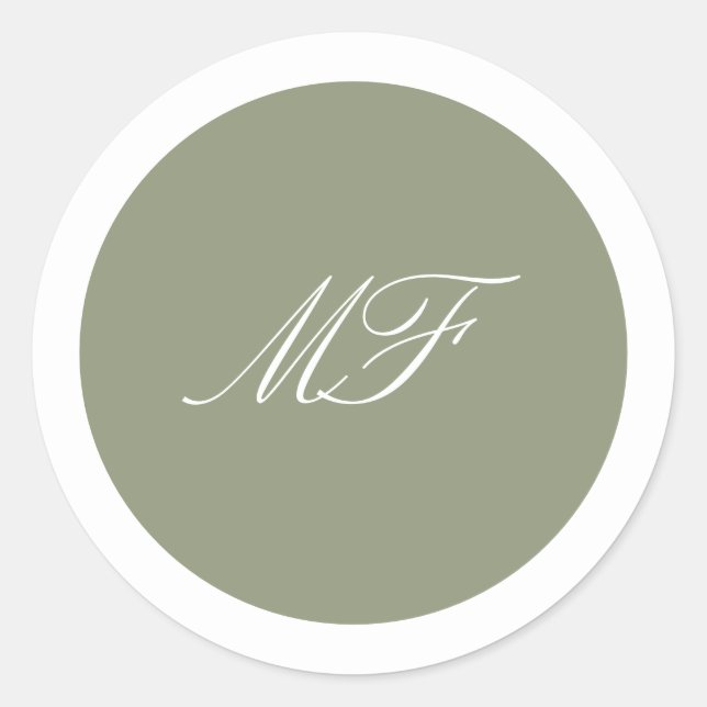 Grüne Hochzeit der Gerahmten klassischen Monogramm Runder Aufkleber (Vorderseite)