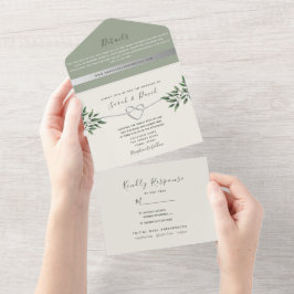 Grüne Hochzeit der modernen botanischen Schrift All In One Einladung