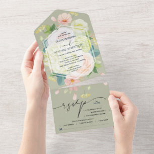 Grüne Hochzeit der Wasserfarbe All In One Einladung