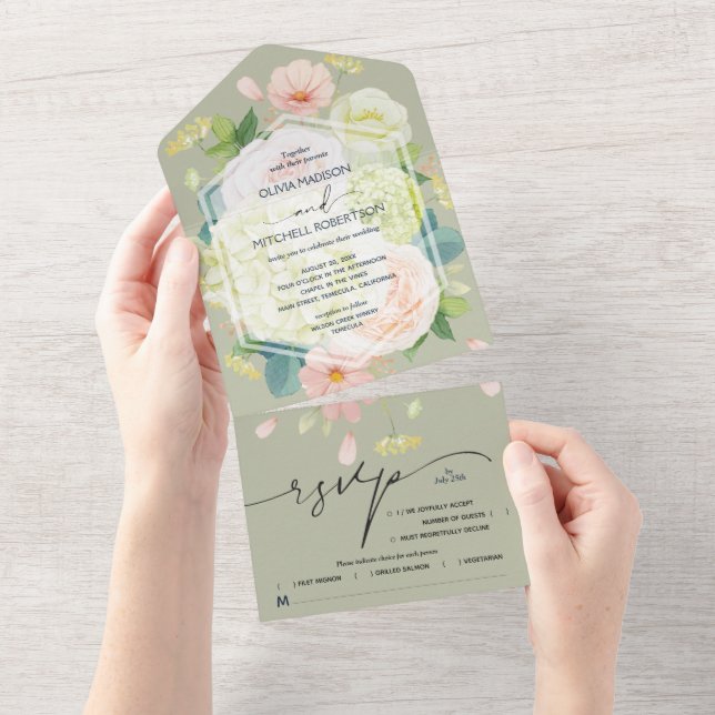 Grüne Hochzeit der Wasserfarbe All In One Einladung (Abreißen)