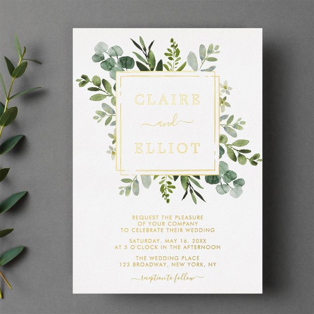 Grüne Hochzeit des Botanischen Goldes Foil Folieneinladung (Von Creator hochgeladen)