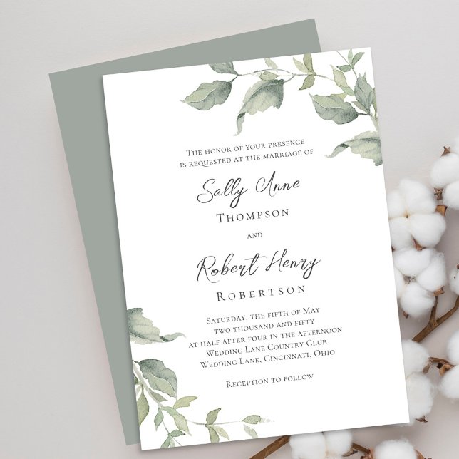 Grüne Hochzeit Einladung (Elegant green foliage leaves wedding invitations. )