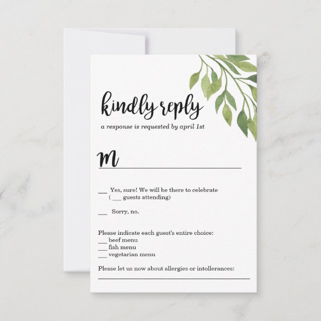 Grüne Hochzeit Einladung RSVP Karte botanisch (Vorderseite)