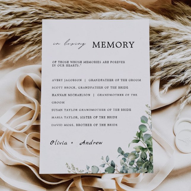 Grüne Hochzeit im Zeichen des liebenden Gedächtnis Einladung (Greenery Wedding In Loving Memory Sign, Invitation)