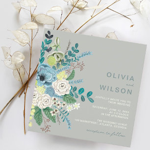 Grüne Hochzeit mit Blumen Einladung