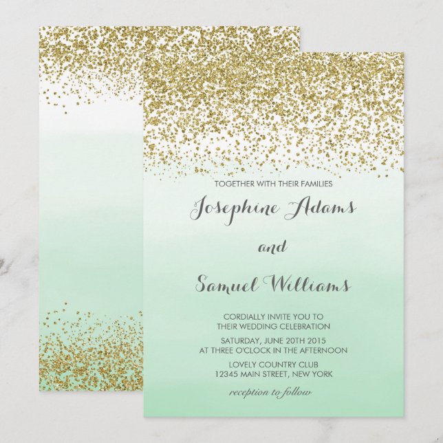 Grüne Hochzeit mit Gold und Minze Einladung (Vorne/Hinten)
