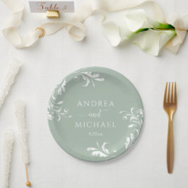 Grüne Hochzeit mit hellem Hintergrund Eleganter Lu Pappteller