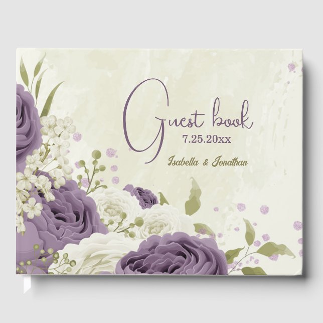 Grüne Hochzeit mit weißer Blüte Gästebuch (Vorderseite)