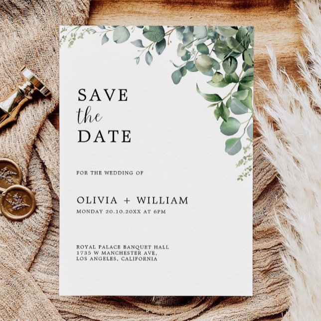 Grüne Hochzeit speichern das Datum der Einladung (Greenery Wedding Save the Date Invitation)