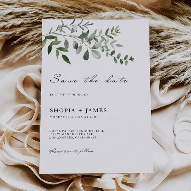 Grüne Hochzeit speichern das Datum der Einladung (Greenery Wedding Save the Date Invitation)