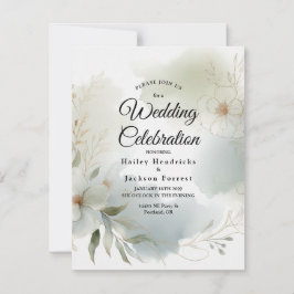Grüne Hochzeit von weichfarbenem Wasserfarben Einladung