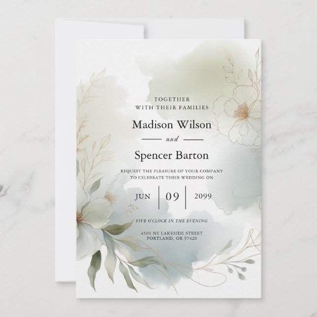 Grüne Hochzeit von weichfarbenem Wasserfarben Einladung (Vorderseite)