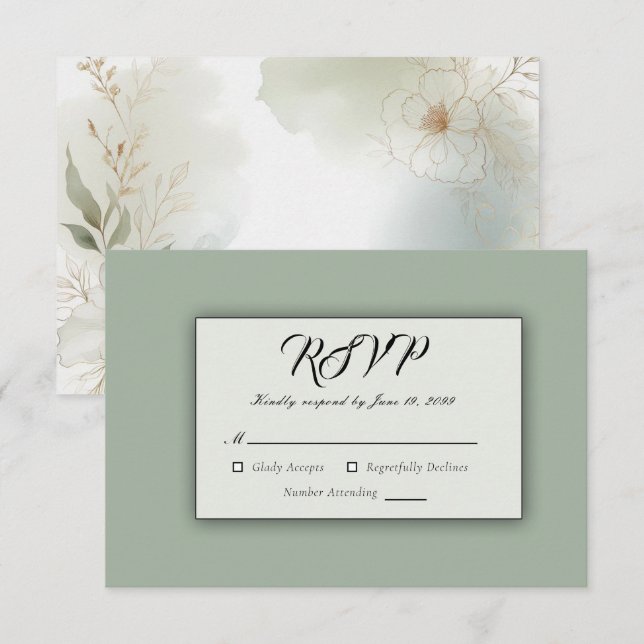 Grüne Hochzeit von weichfarbenem Wasserfarben RSVP Karte (Vorne/Hinten)