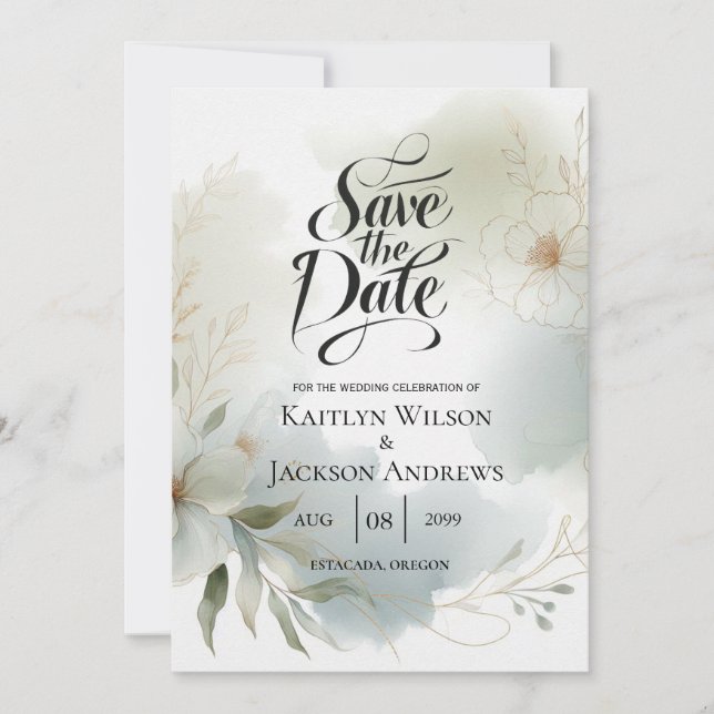 Grüne Hochzeit von weichfarbenem Wasserfarben Save The Date (Vorderseite)