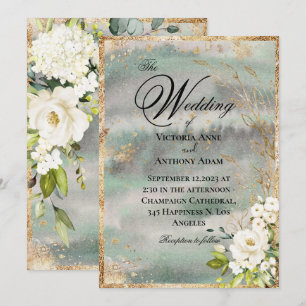 Grüne Hochzeit von weißem Gold, botanisch-blumenge Einladung