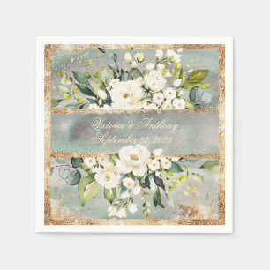Grüne Hochzeit von weißem Gold, botanisch-blumenge Serviette