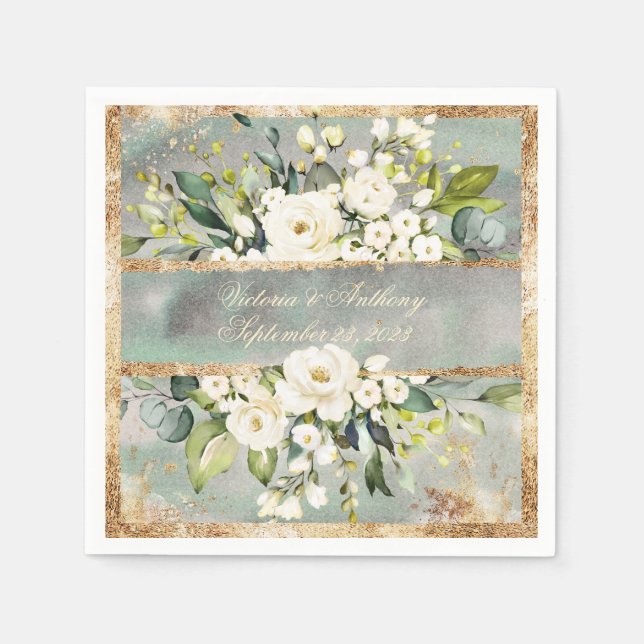 Grüne Hochzeit von weißem Gold, botanisch-blumenge Serviette (Vorderseite)