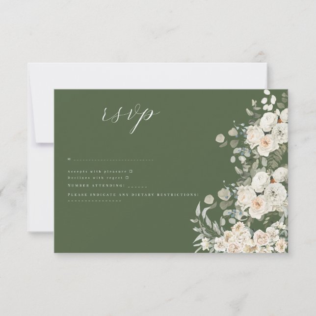Grüne Hochzeit Weiße Flora Botanische Hochzeit RSVP Karte (Vorderseite)