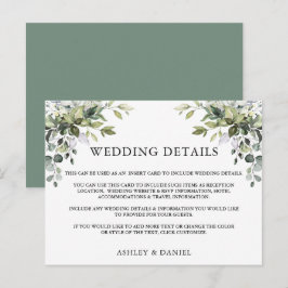 Grüne Hochzeitsdetails Seite Grüne Beilage Karte
