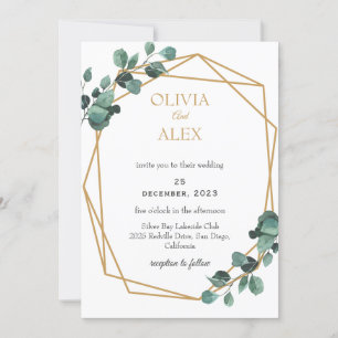 Grüne Hochzeitseinladung mit goldenem Diamantrahme Einladung