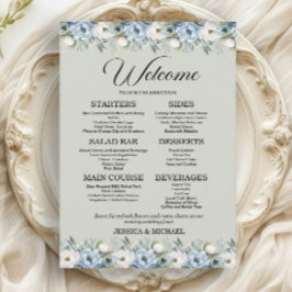 Grüne Hochzeitsempfehlung von Dusty Blue Floral Sa Menükarte