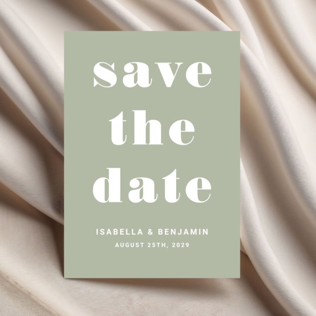 Grüne Hochzeitssage Save The Date (Modern Sage Green Typography Wedding Save The Date)