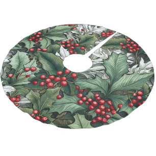 Grüne Holly Red Berries Weihnachtsbaumdecke