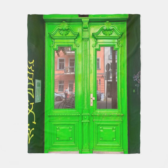 GRÜNE HOLZGLASTÜR FLEECEDECKE (Vorderseite)