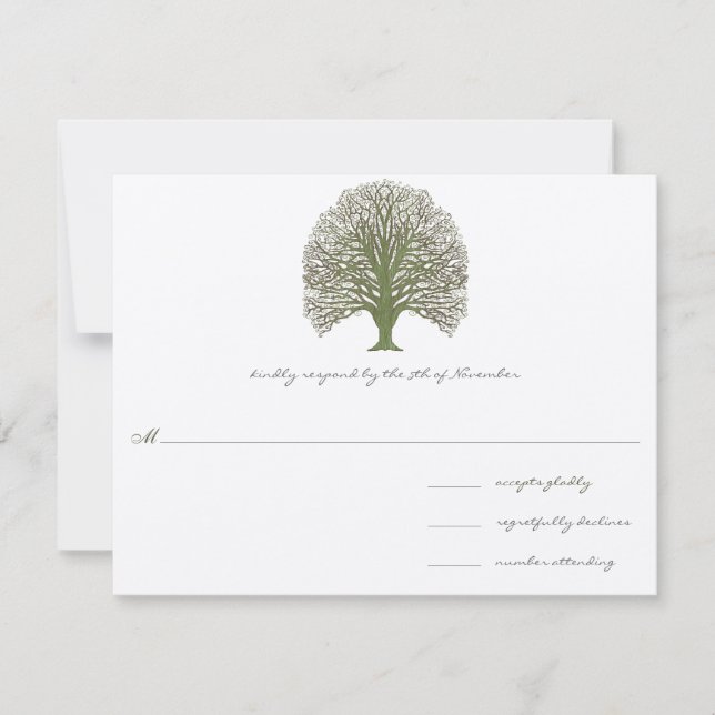Grüne Holzkörnchen Hochzeit RSVP Karte (Vorderseite)